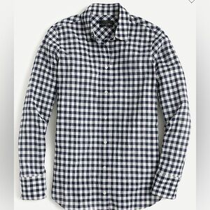 J.Crew Women’s Classic-Fit Boy Shirt Crinkle Gingham Blue/White Size 0 NEW.  131